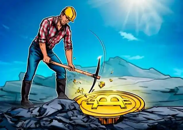 A miner inspecting a cryptocurrency mining rig in a data center
