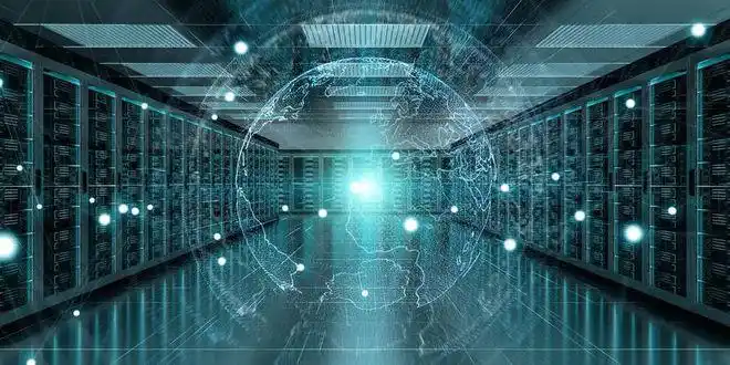 Rows of mining rigs in a cold Canadian mining farm facility